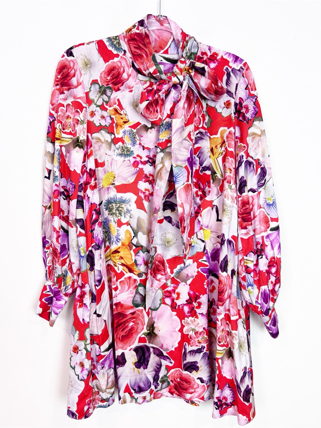 Maeve Anthropologie Caroline Tie Neck Mini Swing Dress Multicolor Pink Floral Xs